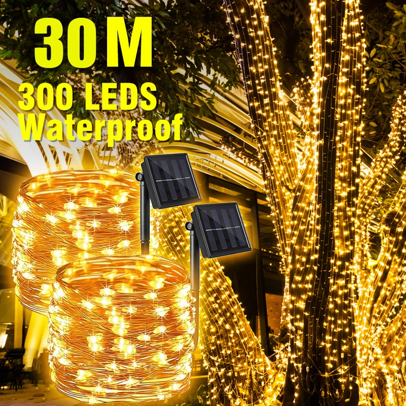 100/200/300 LEDS Solar String Light Lights Waterproof Copper Wire Fairy Outdoor Garden Party