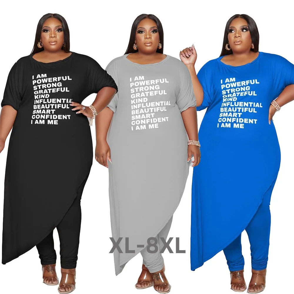 Plus Size Dress Sets 2 Piece Outfits Women Clothes Wholesale o Neck Loose Top Long Style Leggings Tracksuit o 3xl 4xl 5xl 6xl