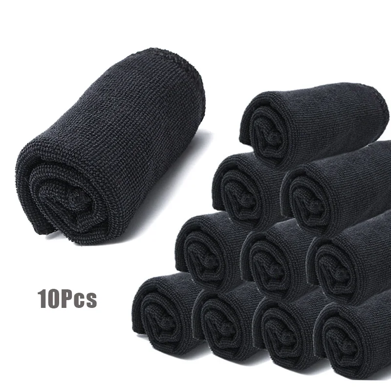 

10Pcs Car Care Polishing Wash Towels Microfibers Auto Detailing Multi-function Cleaning Soft Cloths Home Window 30x40cm Black