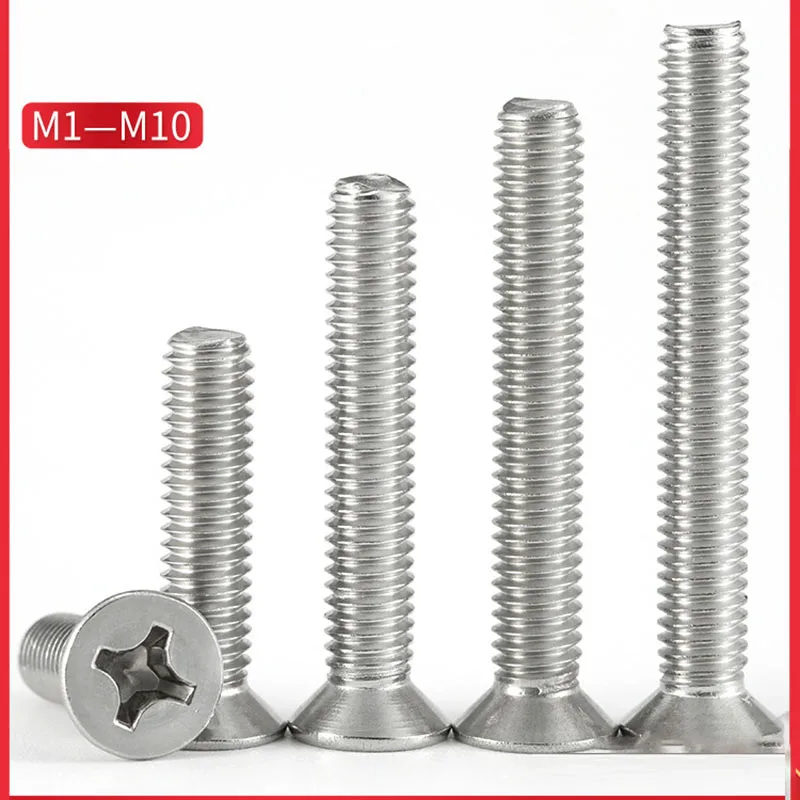 

304 Stainless Steel Countersunk Head/Flat Head Phillips Screw M1 M1.4 M1.6 Electronic Small Screw Machine Thread 100 Pcs