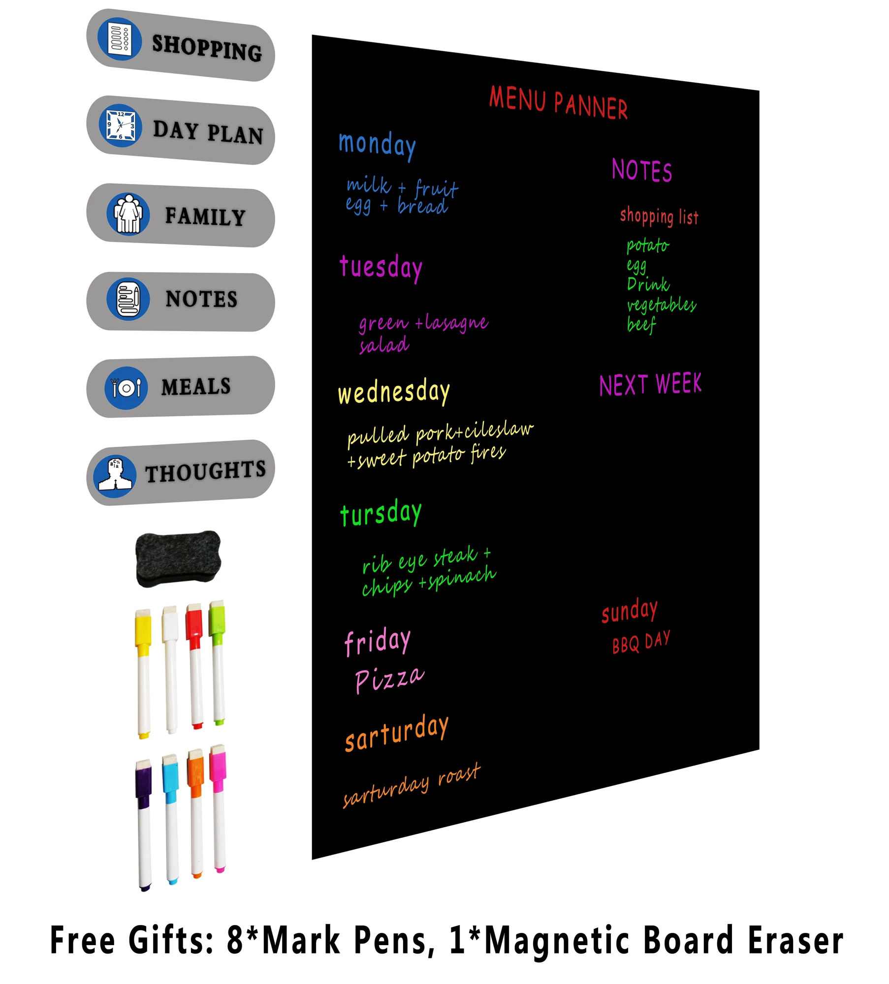 

Notepad Grocery Dry Fridge Erase Large Organizer Kitchen Calendar Board List Magnetic Planner Planner Weekly Whiteboard