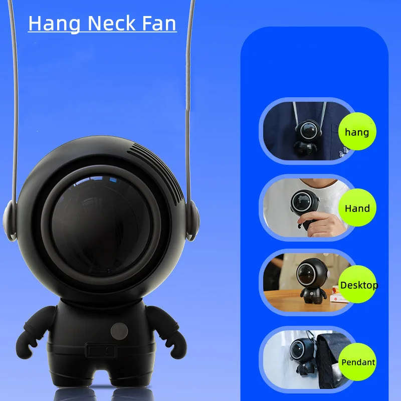 

New Hanging Neck Electric Fan Mini Cold Air Cooling Small Fan USB Outdoor Sport Spaceman Hanging Neck Handheld Desktop Fan
