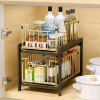 2 Tier Sliding Cabinet Basket Organizer Drawer, Storage Organizer with Pull Out Drawers for Cabinet, Pantry, Under The Sink