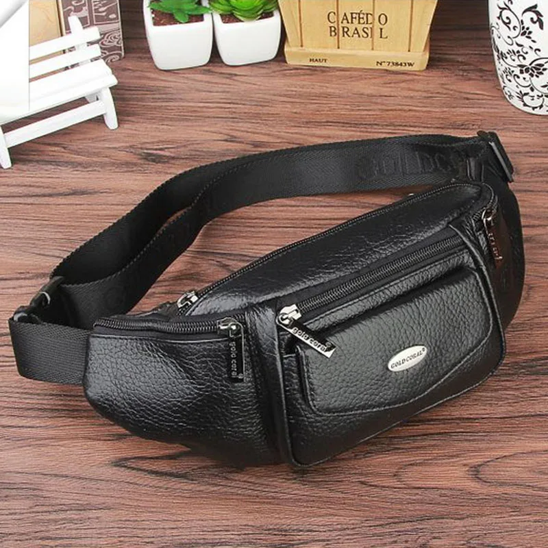 Men Genuine Leather Fanny Waist Bag Travel Hip Belt Cell Phone Case Purse Single Back Pack  Sling Chest Day Pack New