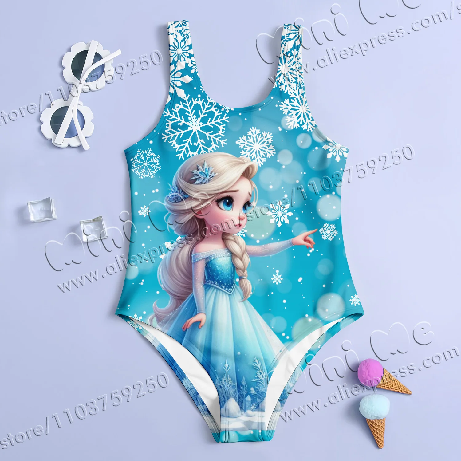 MINISO Летний Цельный Купальник Для Девочек Модный Принцессы С Мультяшным Принтом