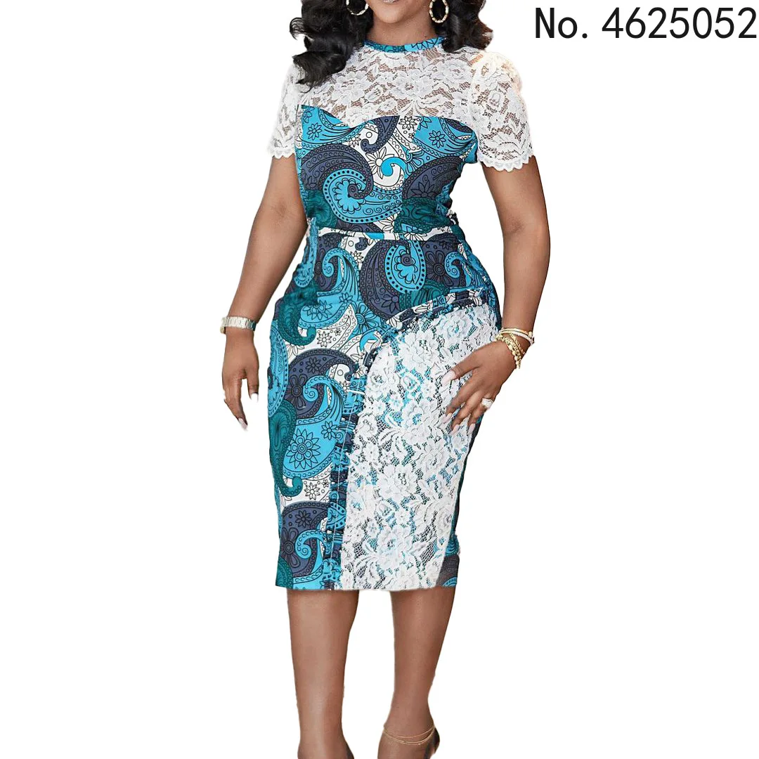 

Африканские платья для женщин, летнее модное платье в африканском стиле для женщин с коротким рукавом из полиэстера, Платье До Колена, африк...
