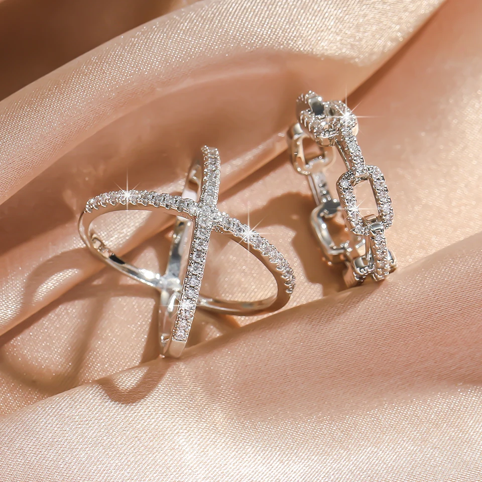 Женские Геометрические двойные кольца FEEHOW со сверкающим кристаллом из циркония