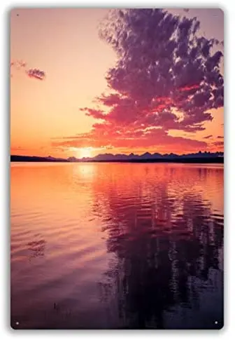 

Funny Retro Cafe Store Metal Tin Signs Wall Decor Golden Sunrise On The Lake