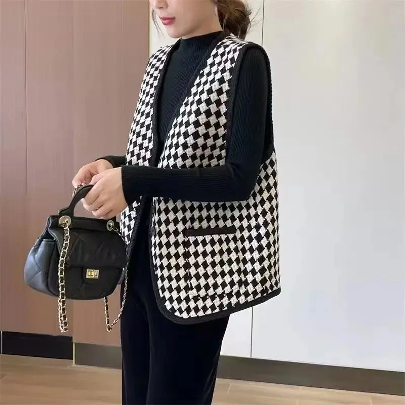 Vest Female 2022 Autumn New Outdoor All-Matching Sleeveless Tweed Coat Top