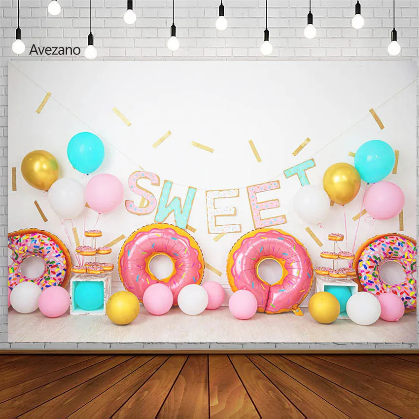 

Avezano Photography Background Girl Birthday Party Donut Pink Balloon Decoration Backdrop Photo Studio Decor Photobooth