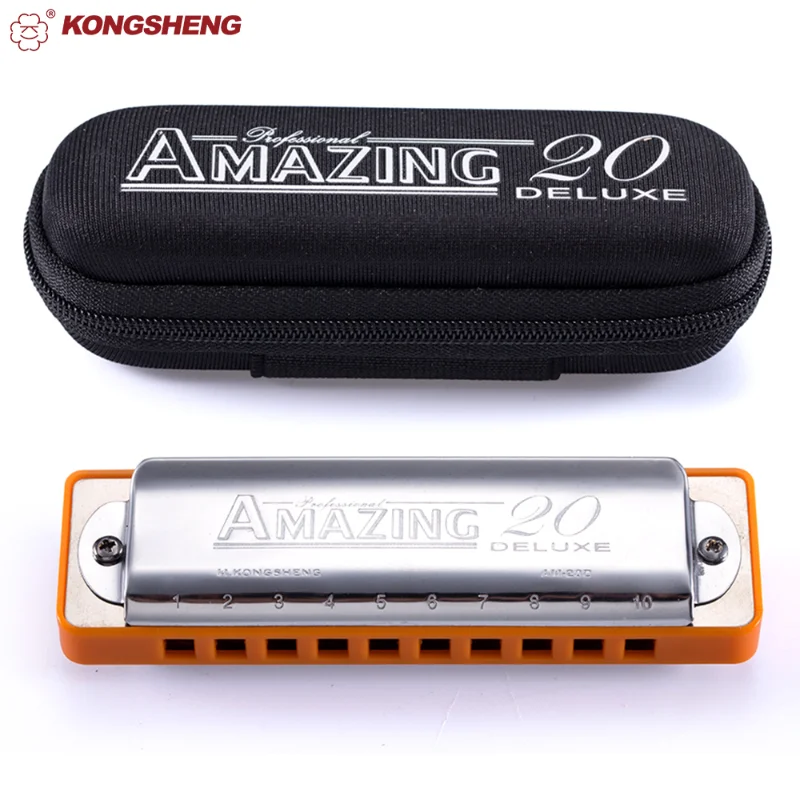 

KONGSHENG Diatonic Professional Amazing 20 Deluxe Harmonica 10 Holes Blues Harp Mouth Organ Key of C ABS Comb Musical Instrument