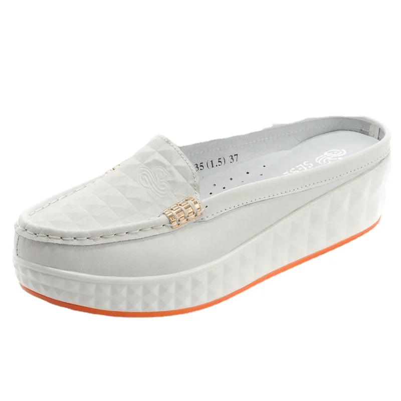 

Cowhide Slope Heel Baotou Women's Slippers Summer Autumn Cowhide Nurse Women's Sandals Fashion Casual Shoes 7088 Nurse Shoe