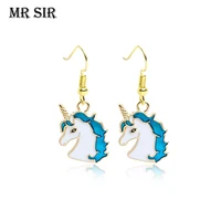 color zinc alloy enamel unicorn dangle earrings for women girls cute animial fashion trend drop earrings wholesale jewelry gift