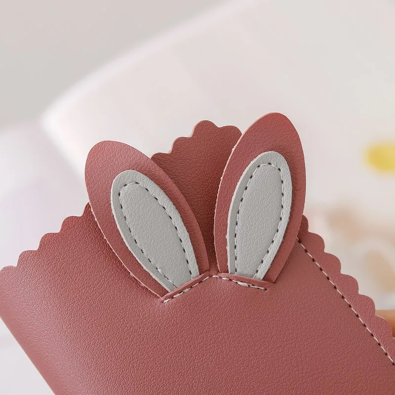 8 Card Slot 1 Photo Slot Wallet Short Cute Rabbit Ear Female Wallet Zero Wallet 2023 Korean PU Zipper Purse Cash Card Holder