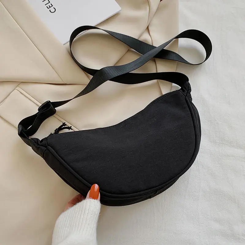 

Solid Color Nylon Crossbody Bags for Women Shoulder Messenger Bag Female Half Moon Belt Chest Bag Ladie Daily Street Fanny Packs