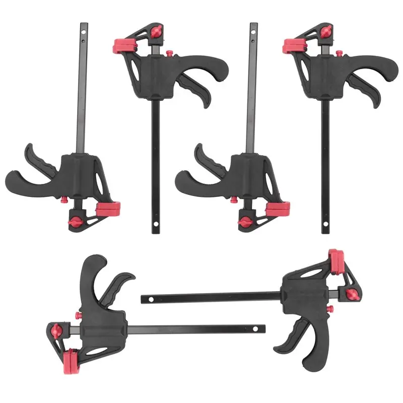 Фото Зажимы JHD Quick Grip, 6 шт., 4-дюймовые зажимы с трещоткой, быстросъемные зажимы для работы одной рукой, инструменты для быстрого и легкого зажима древесины. №1