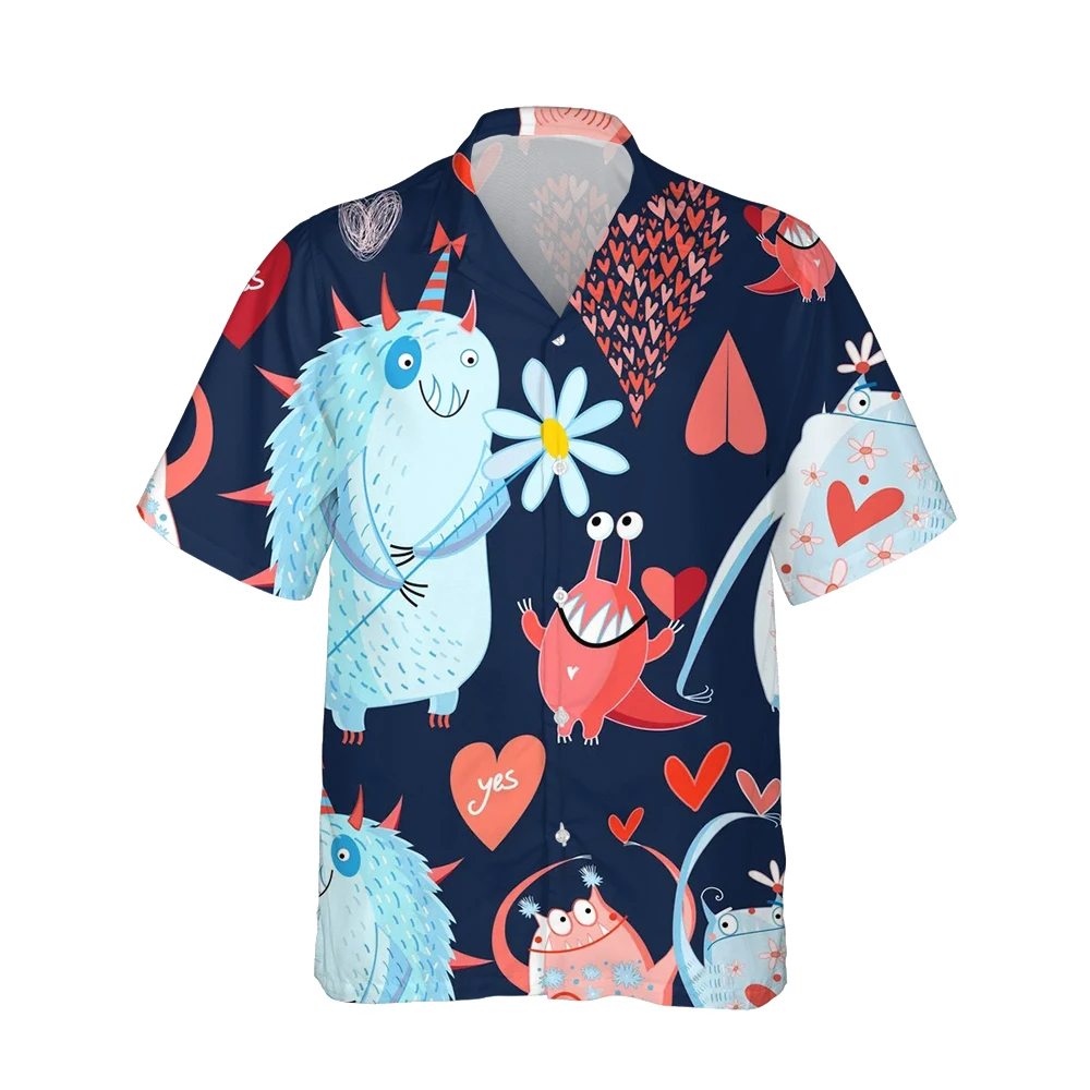Jumeast 3d Abstract Funny Monster Printed Hawaiian Shirt Men Short Sleeve Fashion Anime Shirts Men Casual Loose Tops Streetwear