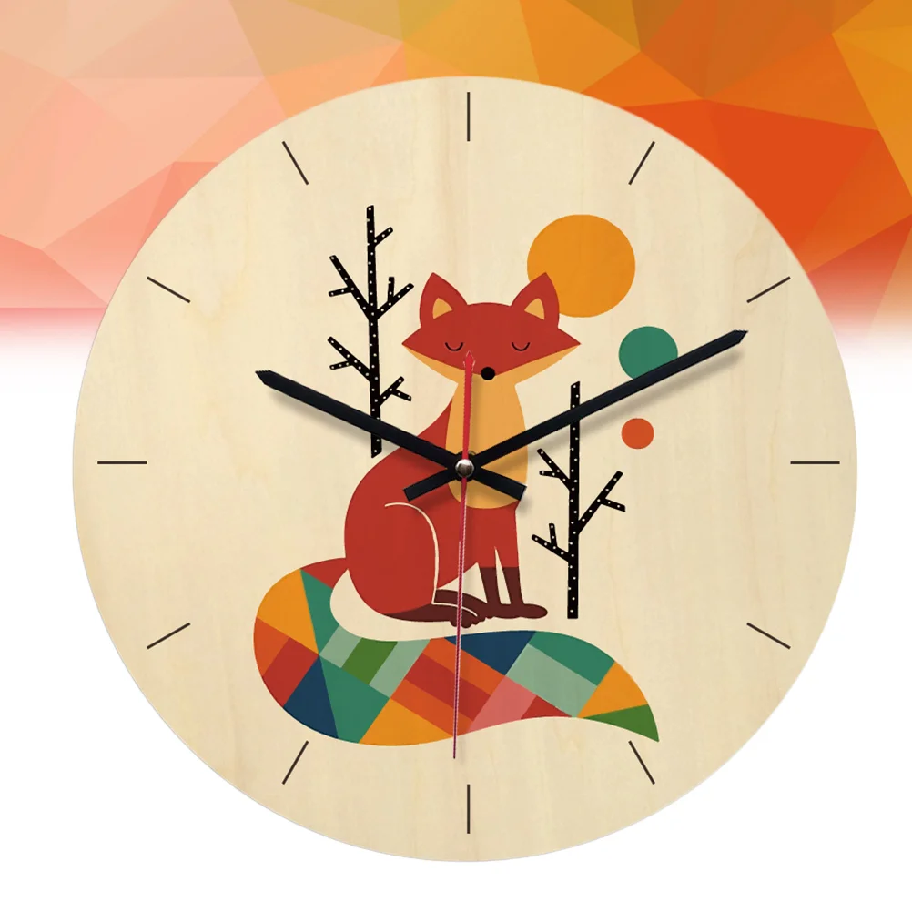 

1PC Cartoon Aniomal Pattern Acrylic Wooden Round Wall Clock Kids Bedroom Creative Simple Decorative Wall Clocks Not Included