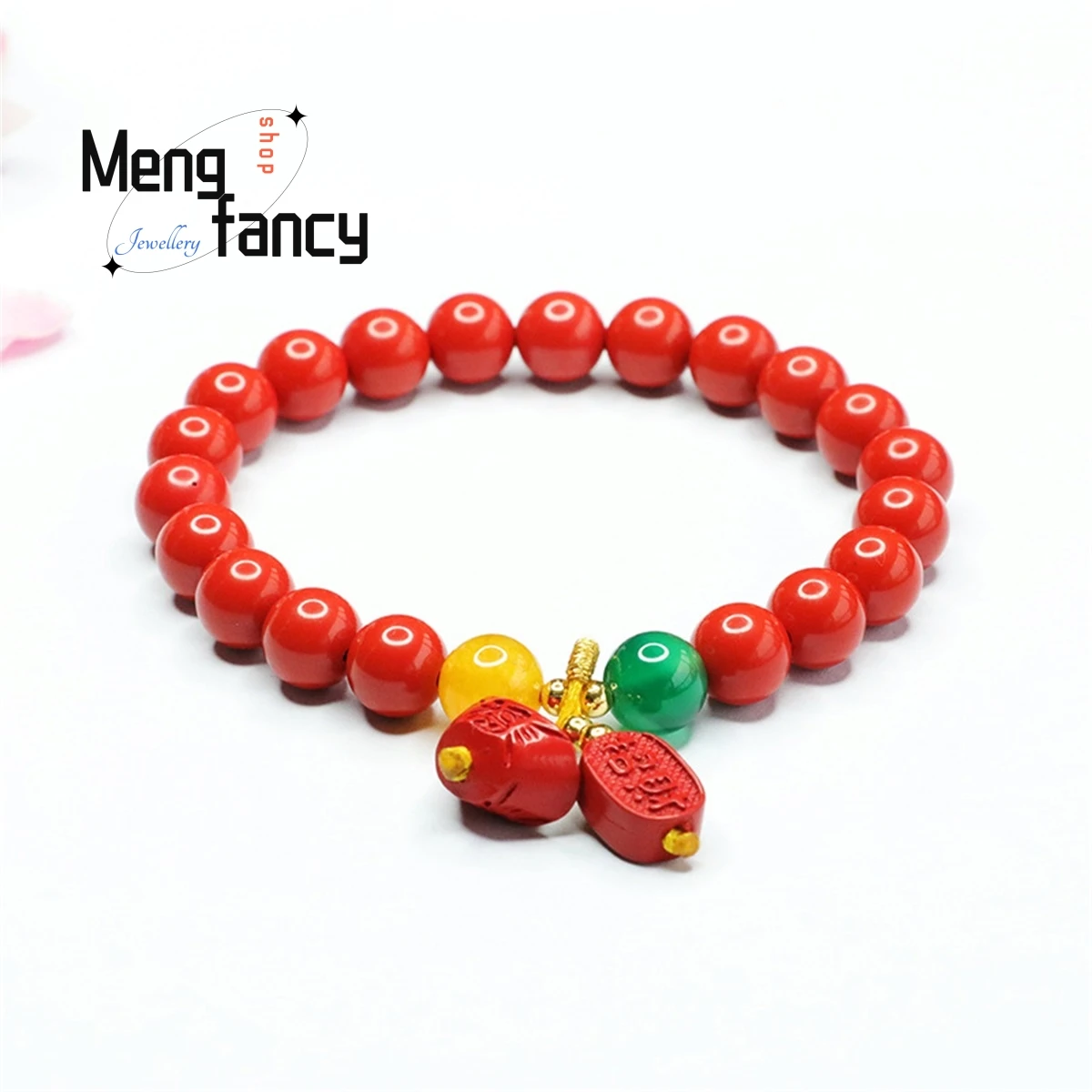 

Natural Authentic Red Cinnabar Yuanbao Tassel Zhaocai Bead String Bracelet Simple Personalized Retro Charm Fashion Women Jewelry