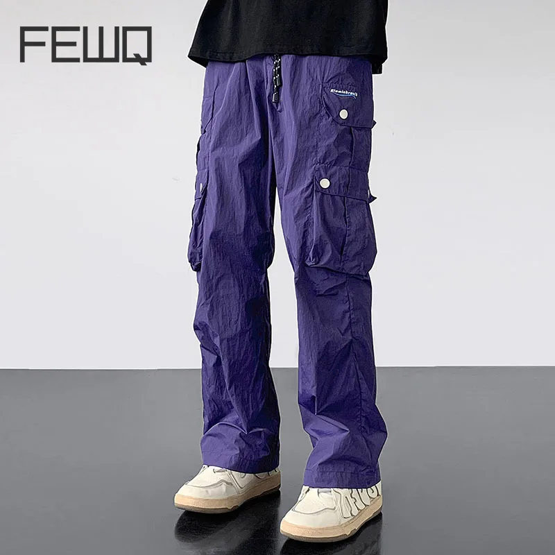 

Мужские прямые брюки-карго FEWQ, однотонные повседневные брюки в американском стиле с карманами, модель 24X1685 на осень, 2023