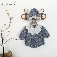 rinilucia small fresh baby romper with hat set infant vintage floral long sleeve jumpsuit toddler baby girls clothes 2022 autumn