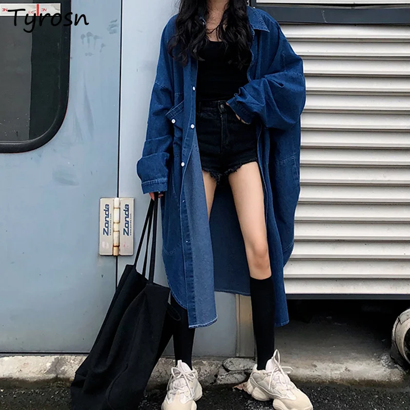 

Женский джинсовый Тренч, модный однобортный свободный Тренч Bf Harajuku Ulzzang, шикарный простой Универсальный винтажный стиль, в стиле High Street
