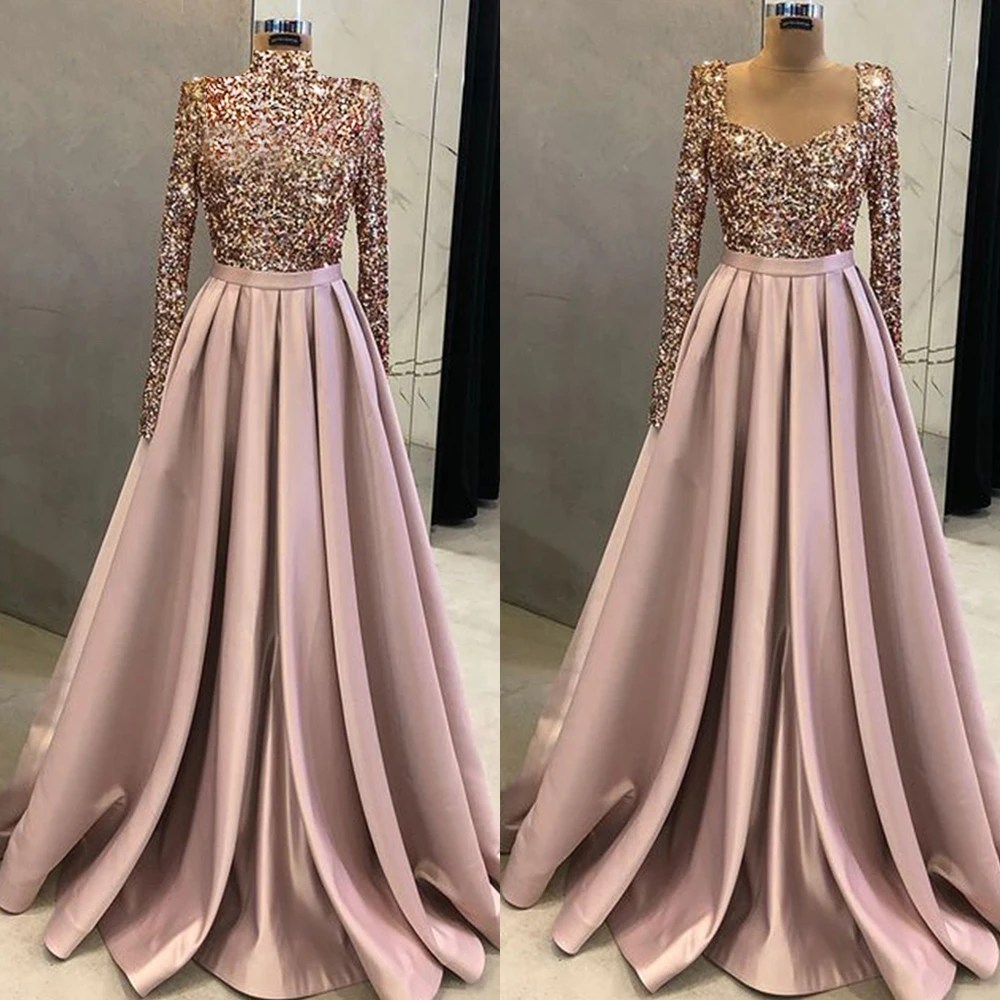 Женское длинное вечернее платье с длинным рукавом