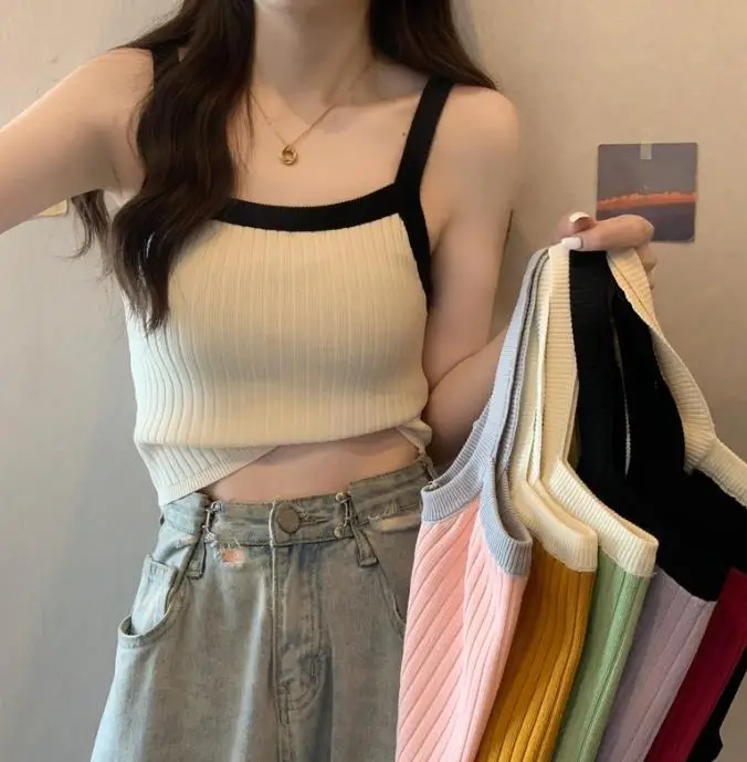 

Korean version contrast skinny short sleeves