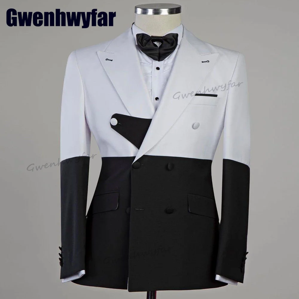 

Gwenhwyfar уникальный дизайн, белые и черные мужские костюмы, Свадебный костюм, смокинг, блейзер для жениха, комплект из 2 предметов, костюмы, сценический костюм (пиджак + брюки)