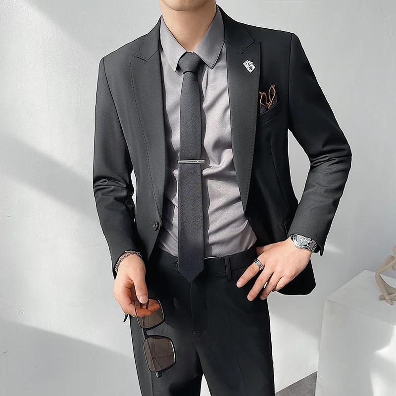 

High-quality Korean-style Slim-fit Business Suits, Trendy Handsome Suits, Four Seasons Men's Suits, Two-piece Wedding Suits