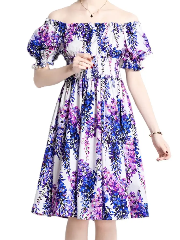 

Пикантное Платье с принтом на плечах, свободная талия, короткая мини-юбка с коротким рукавом, Новинка лета 2022, модная женская одежда