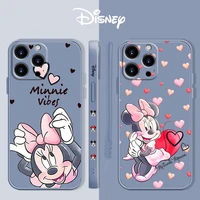 phone liquid cover case for iphone 11 12 13 pro max 7 8 plus se xs se2020 12pro silicone disney mickey minnie pink lovely thin