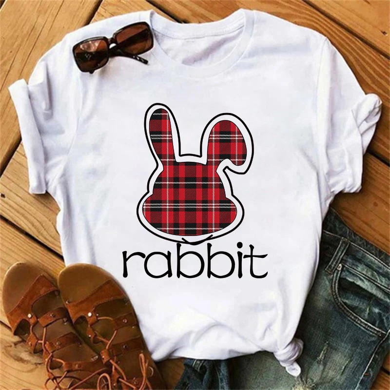 

2023 Summer New Men's and Women's Cotton T-Shirt Plaid Rabbit Print Vintage Comfortable T-Shirt High-Quality Short-Sleeved Top