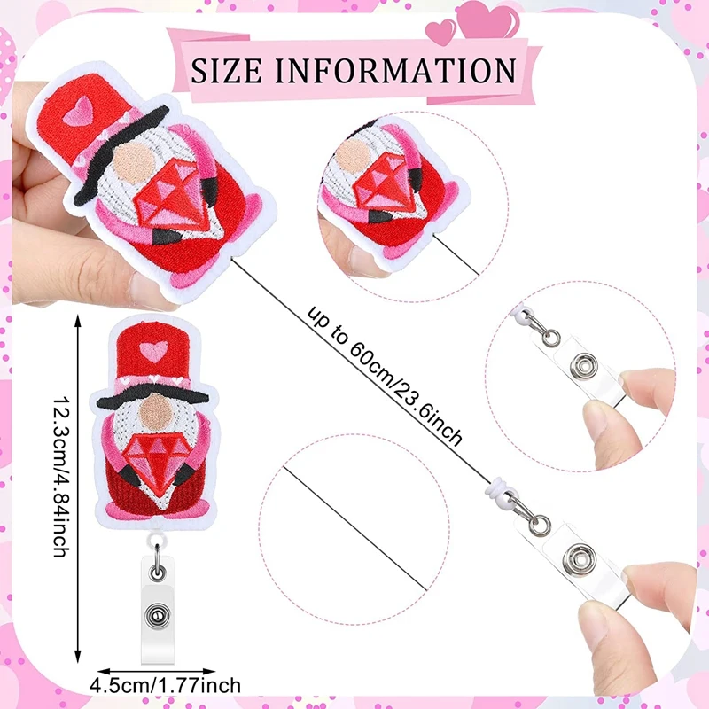 

6 Pcs Valentines Day Badge Reels Retractable Nurse Badge Reel Gnome Valentine's Day Gift Badge Holders For Her