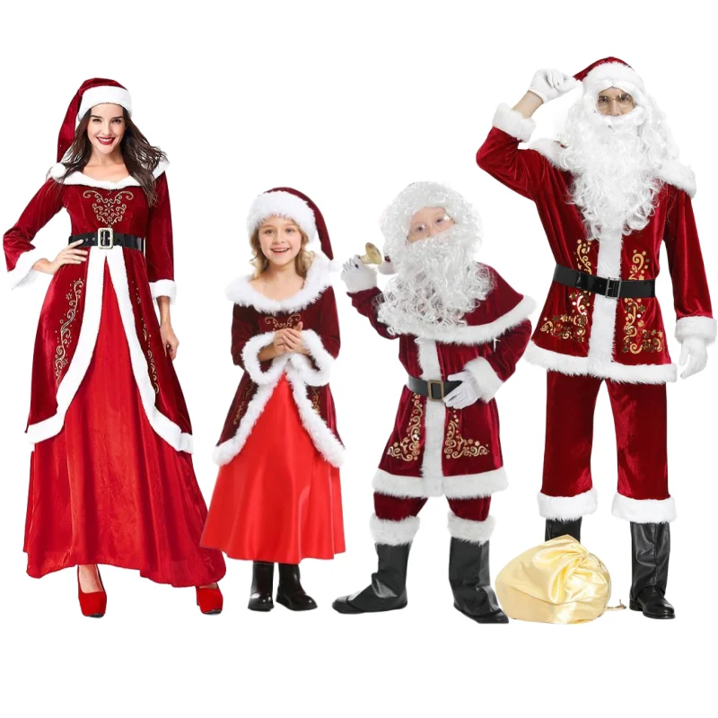 

Семейный костюм Санта Клауса для косплея, рождественское платье для взрослых и детей, семейный костюм, Красный роскошный наряд, Рождественская вечеринка, костюм для ролевых игр