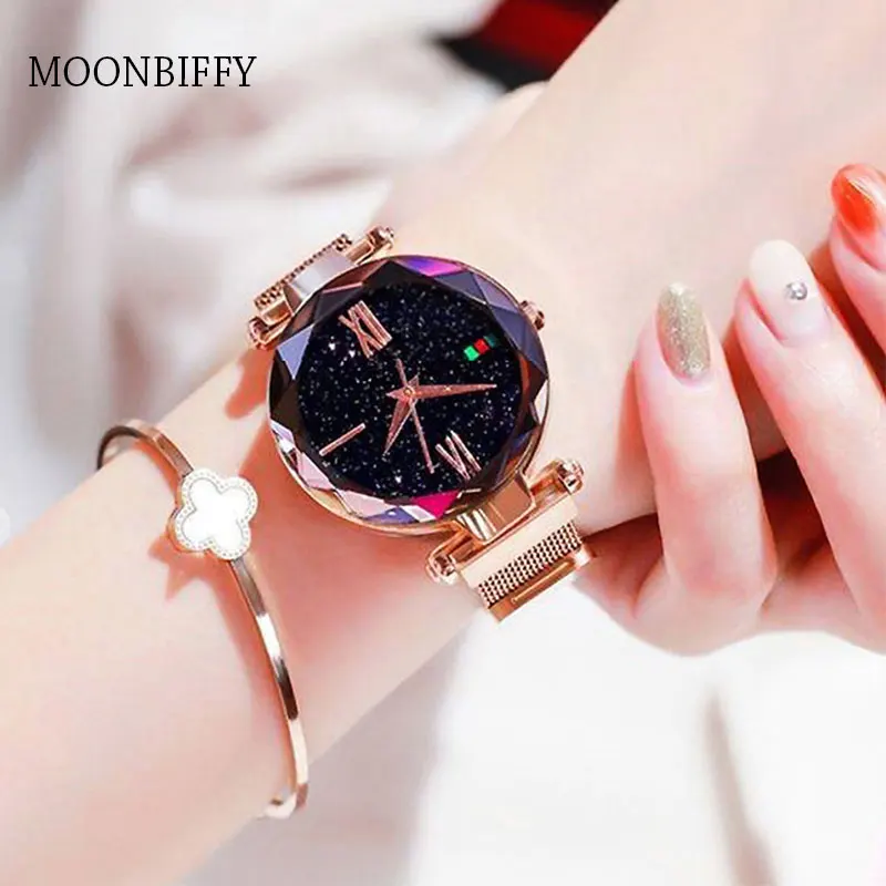 

Casual Round Starry Sky Ladies Watch Dial Rhinestone Magnet Quartz Wrist Watch Bracelet Gift zegarek damski reloj mujer females