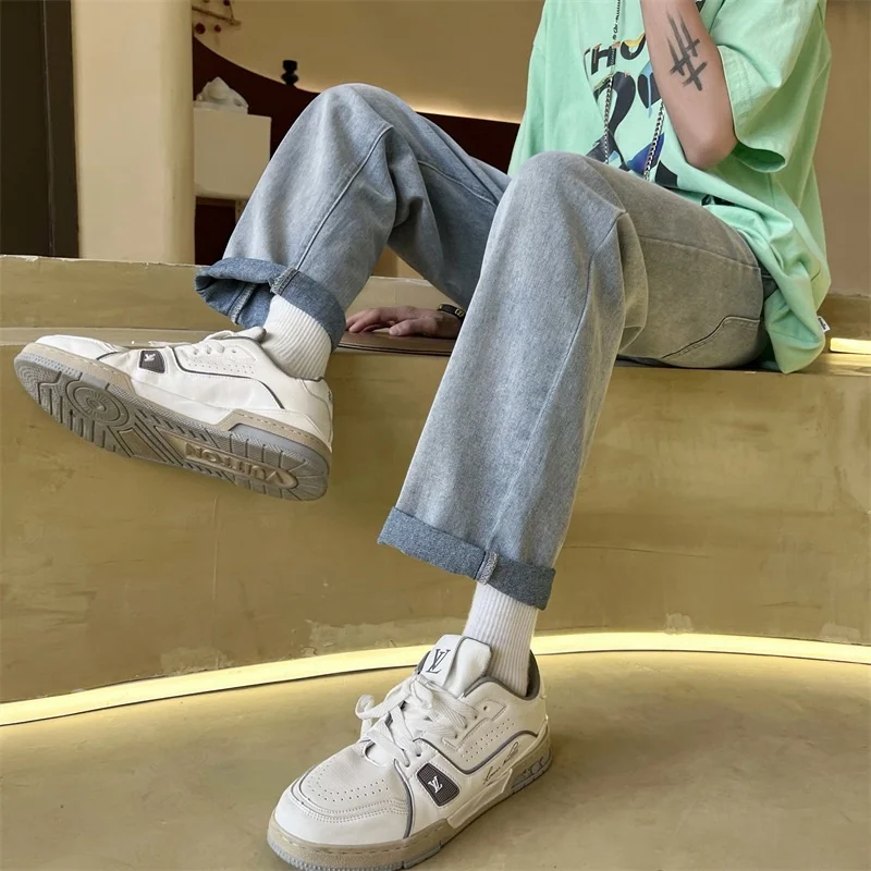 Summer Thin Jeans Men Fashion Casual Drawstring Jeans Men Streetwear Hip-hop Loose Straight Denim Pants Mens Trousers M-3XL