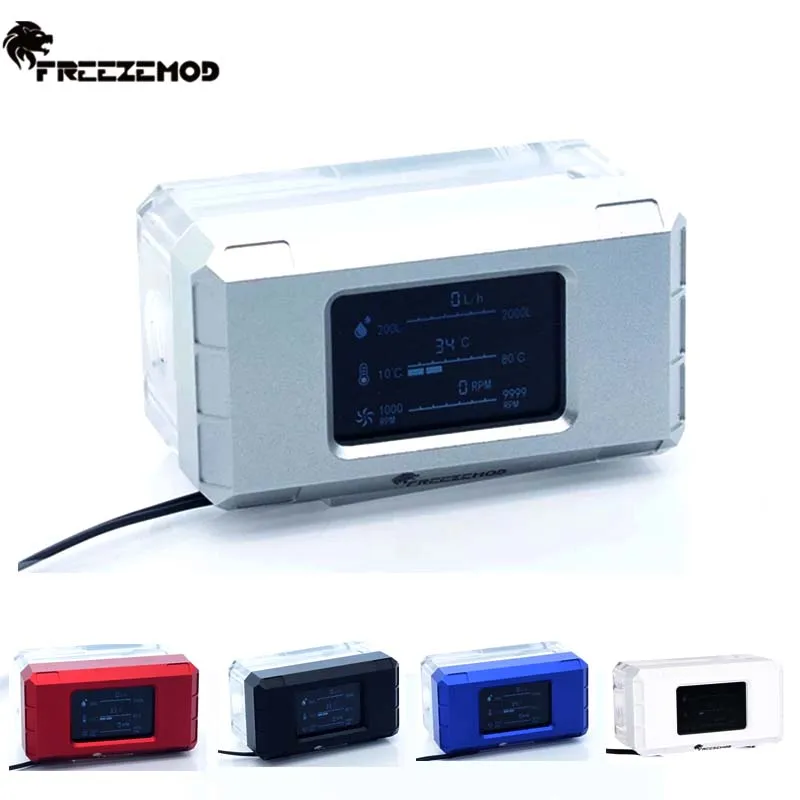 FREEZEMOD PC Water Cooling Smart Flow Meter Flowmeter Thermometer Temp.+ Flow+Speed 3 In 1 LCD Monitor Display 12V/5V AURA SYNC