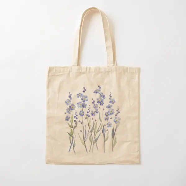 Blue Forget Me Not Blooms Cotton  Canvas Bag Foldable Unisex