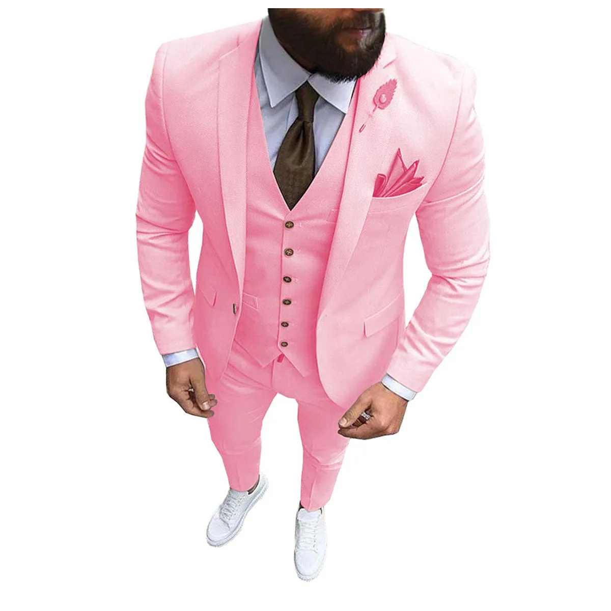 2023 New Pink Men's 3 Pieces Suit Formal Business Notch Lapel Slim Fit Tuxedo Best Man Blazer For Wedding(Blazer+Vest+Pants)