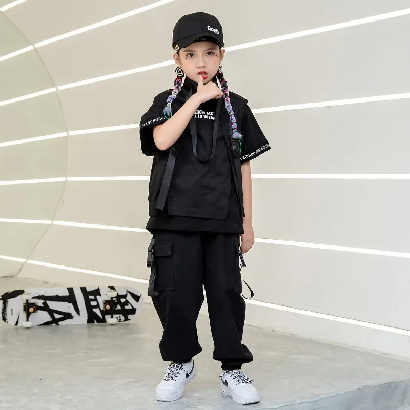 Костюм для джазовых танцев девочек и мальчиков черная детская одежда в стиле