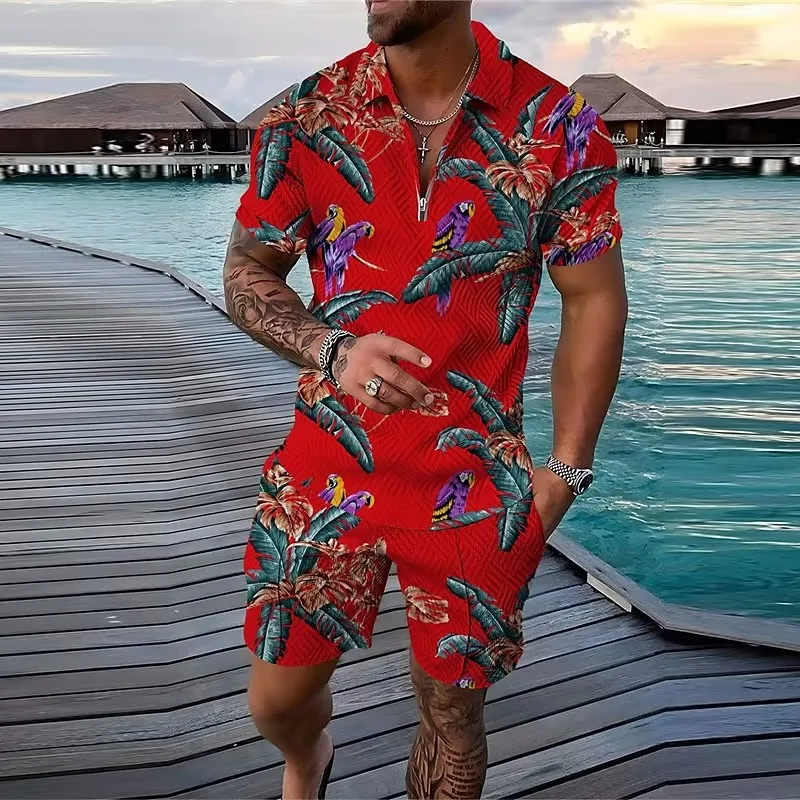 

2023 Men's Polo Set Summer Vintage Tracksuit Casual Stylish Outfit Male Polo Shirt Suit Hawaii Style Clothing New Streetwear
