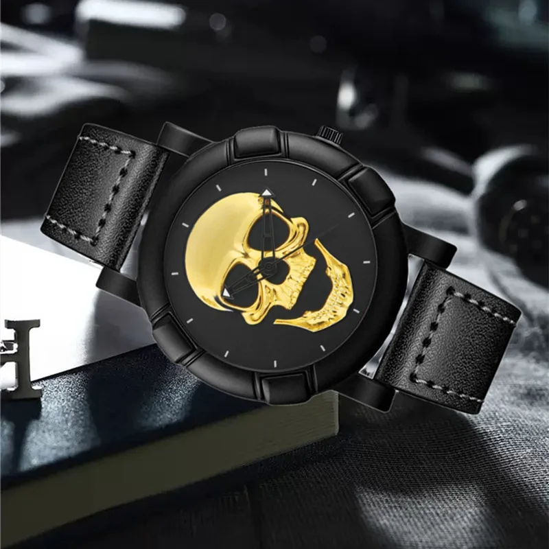 

Famous Brand Men Skull Pattern Quartz Watch 2022 Fashion Casual Leather Strap Military Sports Wristwatch Analog Clock Relogio