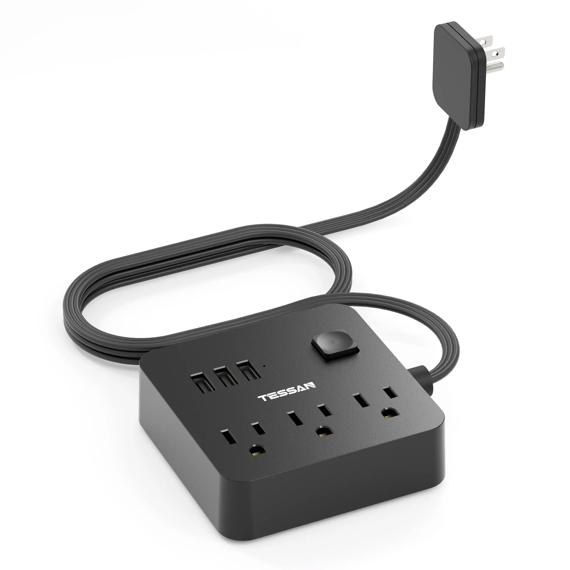 

TESSAN Ultra Thin Extension Cord with 3 AC Outlets & 3 USB Ports, 6 in 1 Flat Plug Power Strip with 5ft Extension Cord for Home