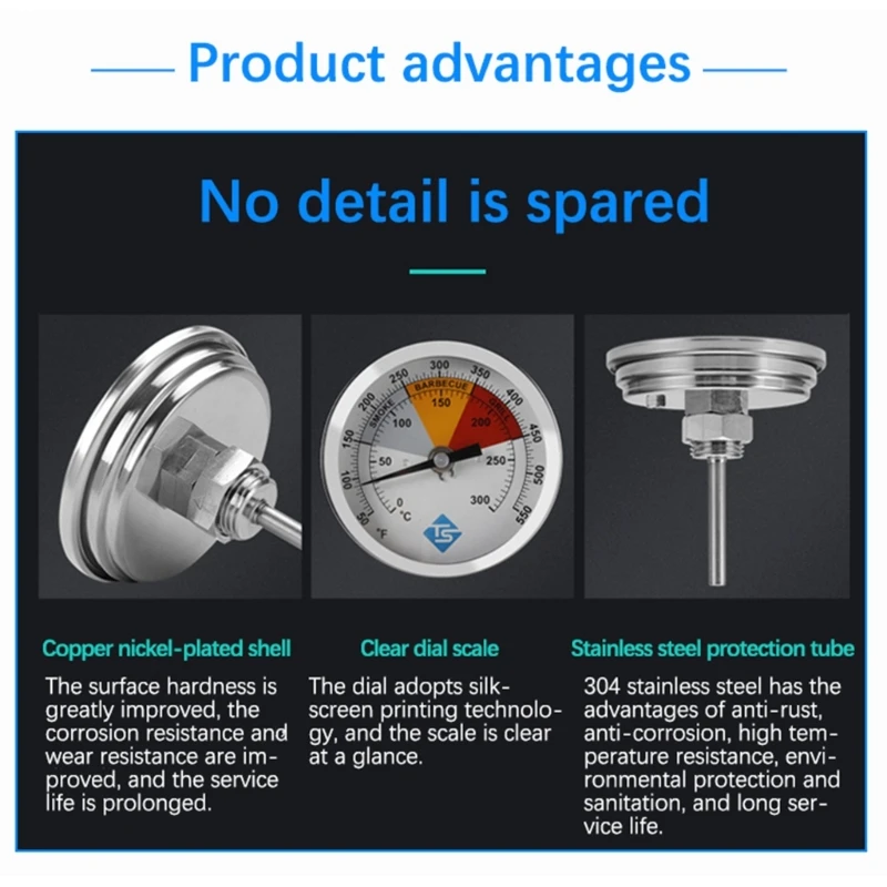 Резьба 1/2NPT с круглыми циферблатами термометры для духовки 0-300 ℃/50-550 ℉ измеритель