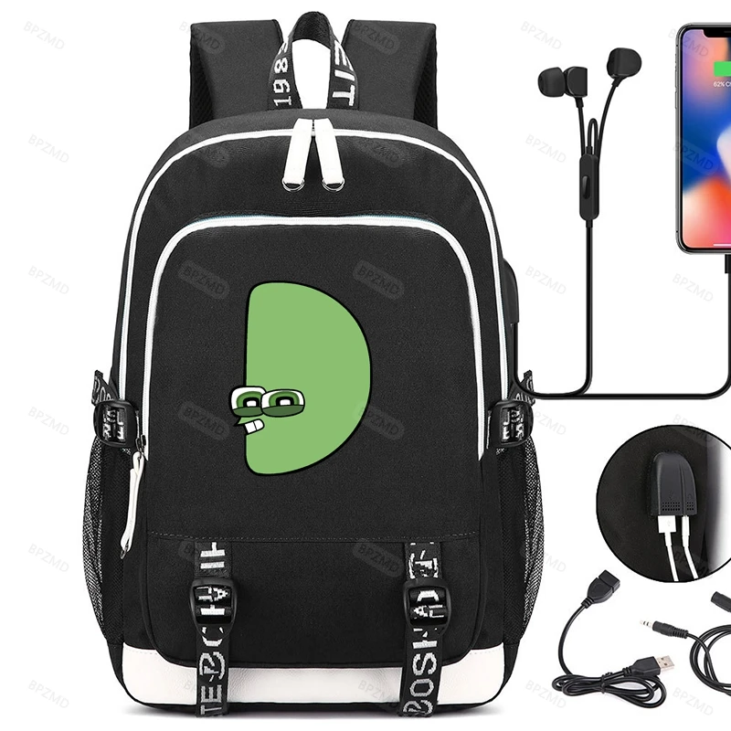 BPZMD Anime Printed USB Anti-theft Canvas Waterproof Backpack for Boys Girls Student School Bag Teenagers College Bookbag