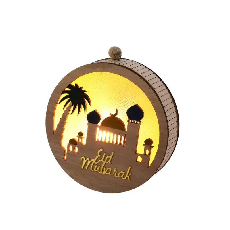 

Wooden LED Pendant Ramadan Decoration Creative Decoration Gift Eid Ornament Light Muslim Luminous Pendant EID Mubarak Pendant