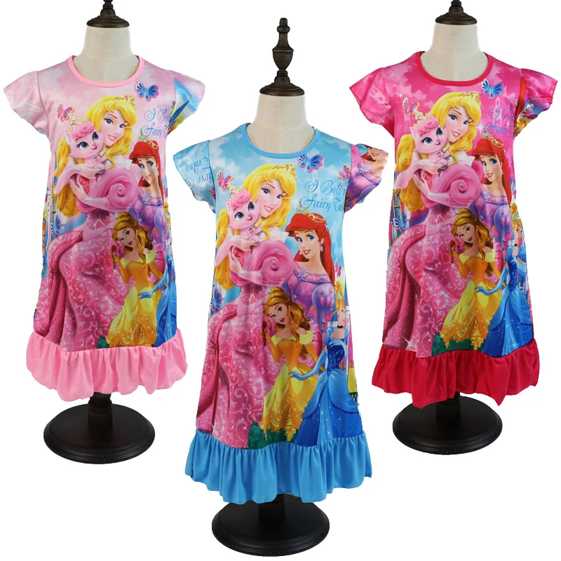 Disney Mermaid Dress Girls Nightdress Clothes Cartoon Pajamas Children's Clothing Short Sleeve Pajamas Dress Kids Family Wear images - 6