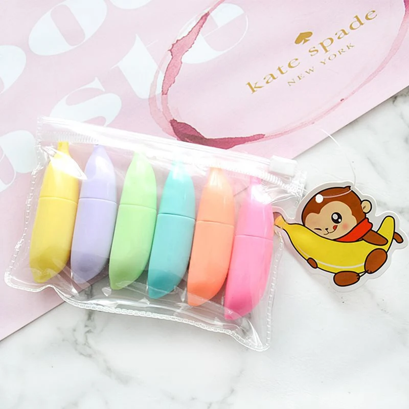 

6Pcs/Set Cute Colorful Fluorescent Highlighter Pen Markers Pastel Drawing Pen for Student School Office Supplies Cute Stationery