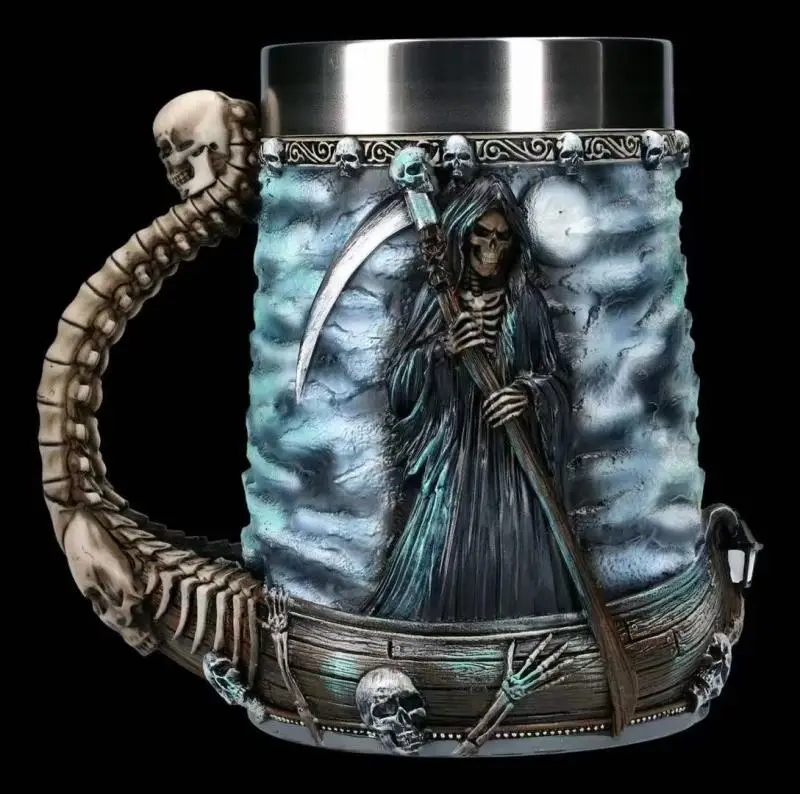 

3D Retro Skull Skull Texture Handle Magic Witch Gothic Kitchen Bar Stainless Steel Beer Drink Cup Tumbler Cup